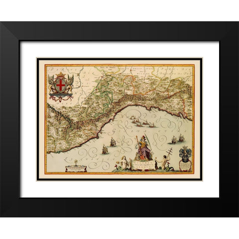 Liguria Region Italy - Blaeu 1640 Black Modern Wood Framed Art Print with Double Matting by Blaeu