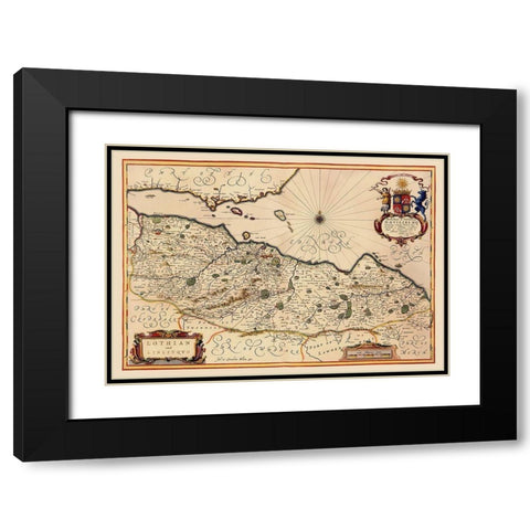 Lothian Region Scotland - Blaeu 1640 Black Modern Wood Framed Art Print with Double Matting by Blaeu