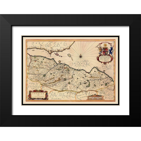 Lothian Region Scotland - Blaeu 1640 Black Modern Wood Framed Art Print with Double Matting by Blaeu