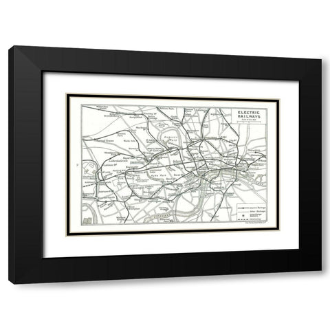 Electric Railways London UK - Bartholomew 1921 Black Modern Wood Framed Art Print with Double Matting by Bartholomew
