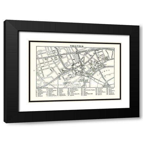 London Theatres UK - Bartholomew 1921 Black Modern Wood Framed Art Print with Double Matting by Bartholomew