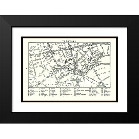 London Theatres UK - Bartholomew 1921 Black Modern Wood Framed Art Print with Double Matting by Bartholomew