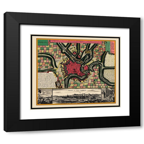 Benelux Luxembourg - Seutter 1730 Black Modern Wood Framed Art Print with Double Matting by Seutter