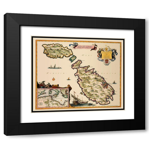 Mediterranean Malta - Visscher 1681 Black Modern Wood Framed Art Print with Double Matting by Visscher