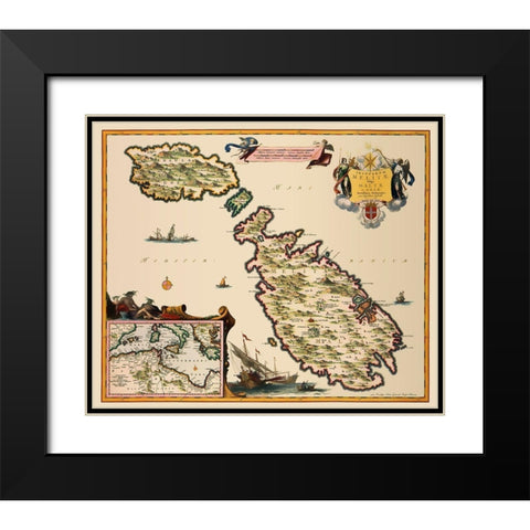 Mediterranean Malta - Visscher 1681 Black Modern Wood Framed Art Print with Double Matting by Visscher