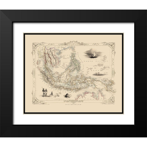 Malasian Archipelago Asia - Tallis 1851 Black Modern Wood Framed Art Print with Double Matting by Tallis