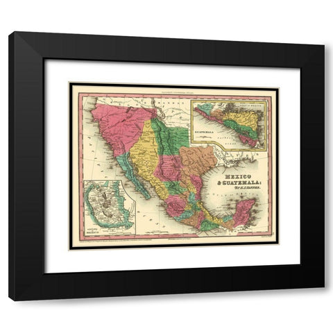 North America Mexico Guatemala - Tanner 1834 Black Modern Wood Framed Art Print with Double Matting by Tanner