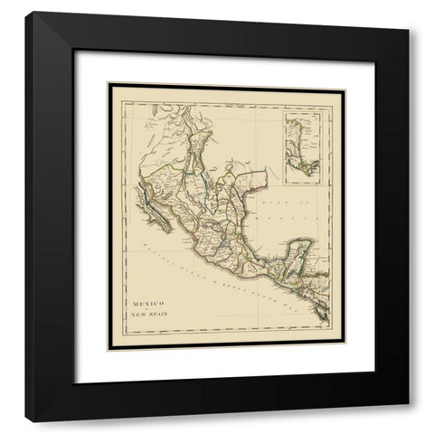 New Spain Mexico - Carey 1814 Black Modern Wood Framed Art Print with Double Matting by Carey
