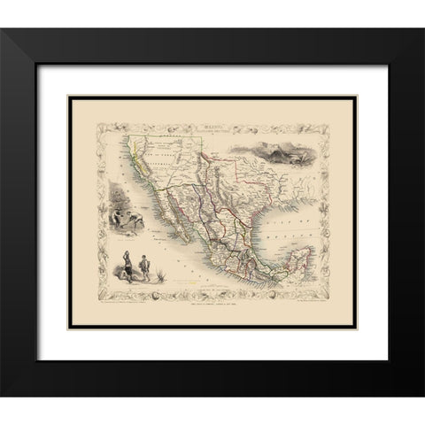 North America Mexico California Texas - Tallis Black Modern Wood Framed Art Print with Double Matting by Tallis