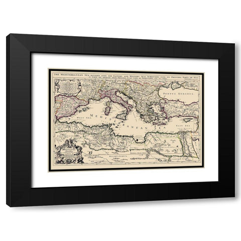 Mediterranean Sea Region - Berry 1685 Black Modern Wood Framed Art Print with Double Matting by Berry