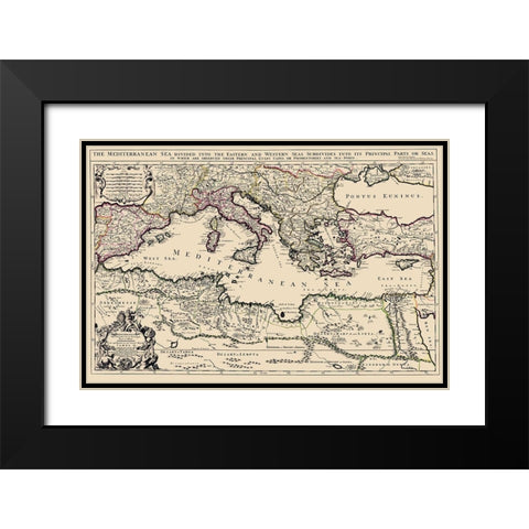 Mediterranean Sea Region - Berry 1685 Black Modern Wood Framed Art Print with Double Matting by Berry