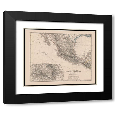 Moon Surface Mexico - Stieler 1885 Black Modern Wood Framed Art Print with Double Matting by Stieler