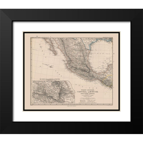 Moon Surface Mexico - Stieler 1885 Black Modern Wood Framed Art Print with Double Matting by Stieler