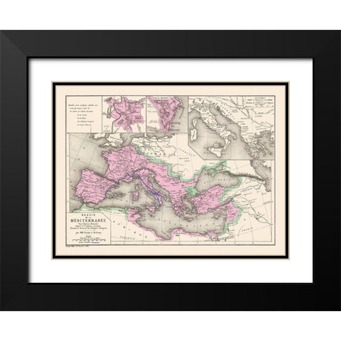 Mediterranean Basin Europe - Drioux 1882 Black Modern Wood Framed Art Print with Double Matting by Drioux