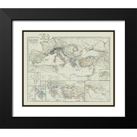 Mediterranean Asia Europe - Spruner 1865 Black Modern Wood Framed Art Print with Double Matting by Spruner