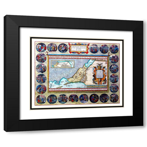 Travels of Abraham Middle East - Ortelius 1570 Black Modern Wood Framed Art Print with Double Matting by Ortelius