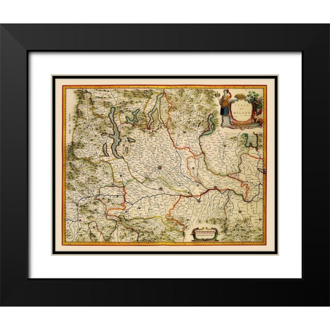 Milano Region Italy - Blaeu 1640 Black Modern Wood Framed Art Print with Double Matting by Blaeu