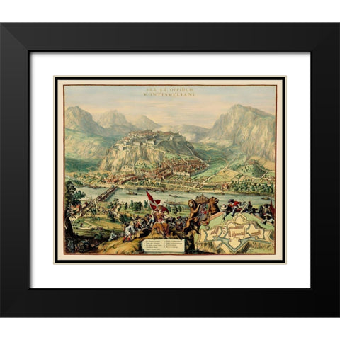 Montmelian Fortress France - DeHooghe 1675 Black Modern Wood Framed Art Print with Double Matting by De Hooghe
