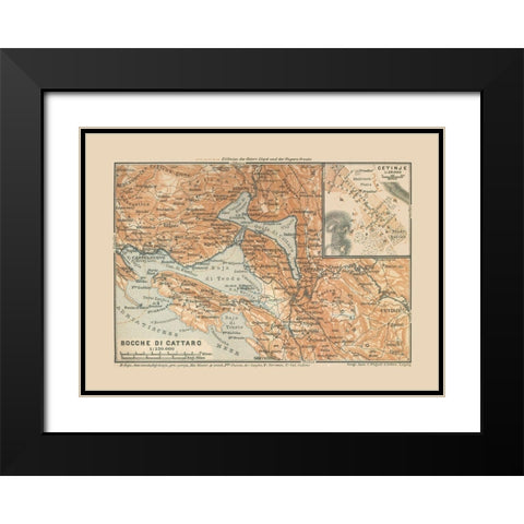 Europe Bay of Kotor Montenegro - Baedeker 1910 Black Modern Wood Framed Art Print with Double Matting by Baedeker