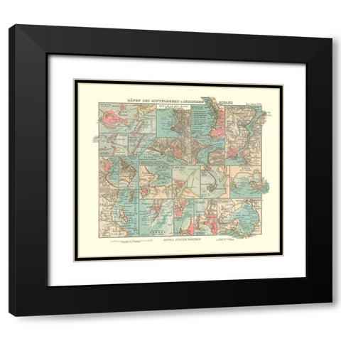 Mediterranean Sea Indian Ocean Ports - Perthes Black Modern Wood Framed Art Print with Double Matting by Perthes
