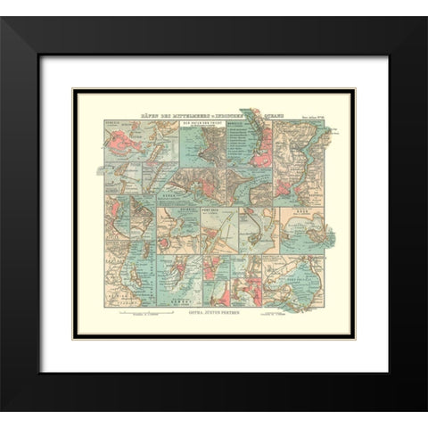 Mediterranean Sea Indian Ocean Ports - Perthes Black Modern Wood Framed Art Print with Double Matting by Perthes