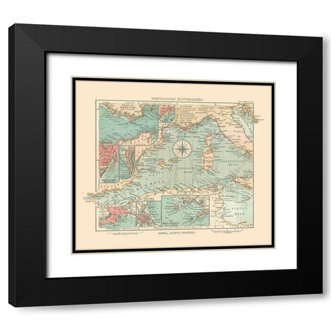 Western Mediterranean Sea - Perthes 1914 Black Modern Wood Framed Art Print with Double Matting by Perthes
