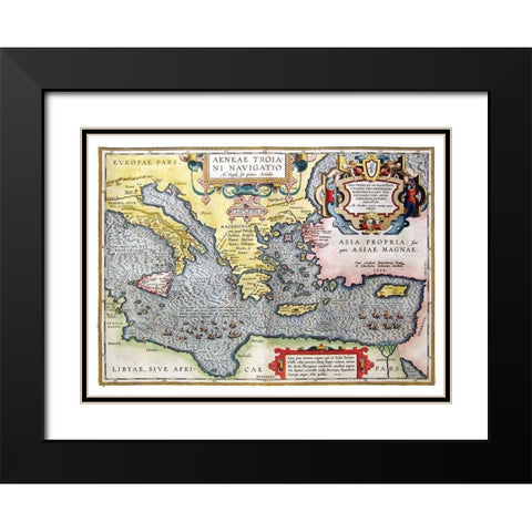 Mediterranean Sea - Ortelius 1594 Black Modern Wood Framed Art Print with Double Matting by Ortelius