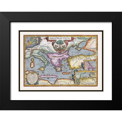 Argonauts Mideterranean Sea Europe - Ortelius 1570 Black Modern Wood Framed Art Print with Double Matting by Ortelius