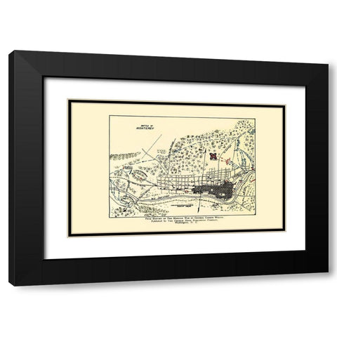 Monterey Battle Map Mexican American War 1892 Black Modern Wood Framed Art Print with Double Matting by Church News Publishing