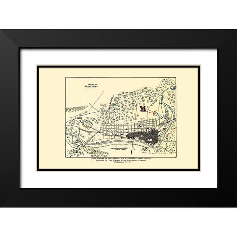 Monterey Battle Map Mexican American War 1892 Black Modern Wood Framed Art Print with Double Matting by Church News Publishing