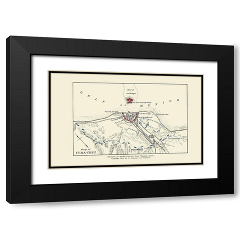 Vera Cruz Siege From Gen. Scott 1893 Black Modern Wood Framed Art Print with Double Matting by Appleton