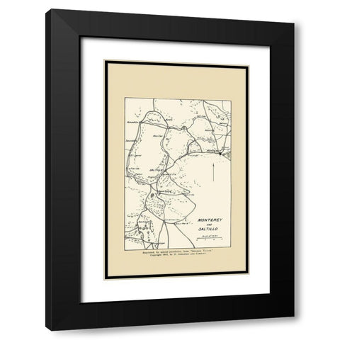 Monterey and Saltillo Map From Gen.Taylor 1892 Black Modern Wood Framed Art Print with Double Matting by Appleton
