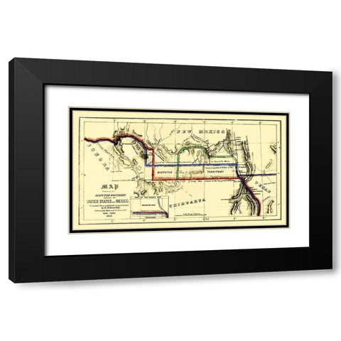 Disputed Boundary United States Mexico Black Modern Wood Framed Art Print with Double Matting by Schroefer