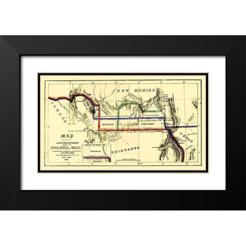 Disputed Boundary United States Mexico Black Modern Wood Framed Art Print with Double Matting by Schroefer