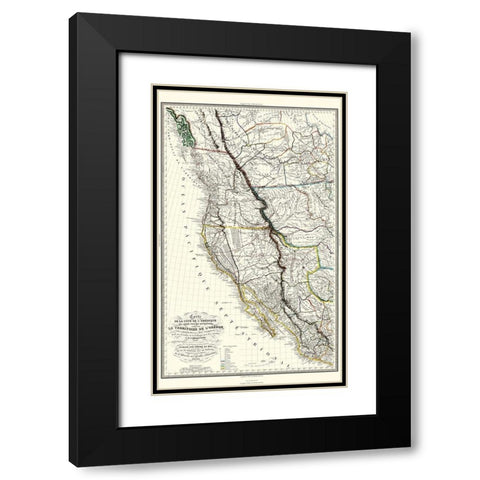 North America Western Territories - Hoen 1844 Black Modern Wood Framed Art Print with Double Matting by Hoen