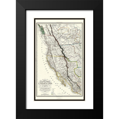 North America Western Territories - Hoen 1844 Black Modern Wood Framed Art Print with Double Matting by Hoen