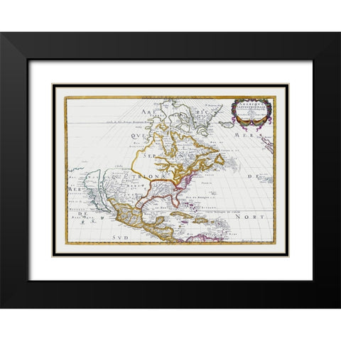 North America Mexico United States - Sanson 1650 Black Modern Wood Framed Art Print with Double Matting by Sanson