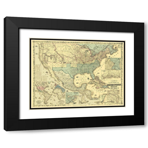 West Indies United States Mexico - Colton 1862 Black Modern Wood Framed Art Print with Double Matting by Colton