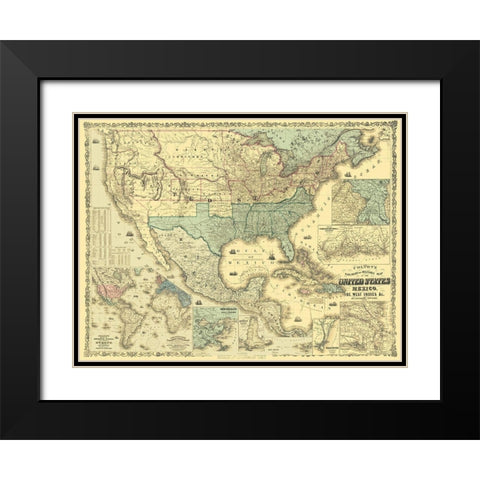 West Indies United States Mexico - Colton 1862 Black Modern Wood Framed Art Print with Double Matting by Colton