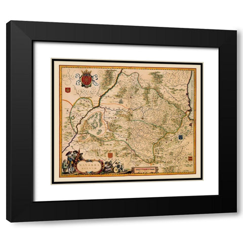 Iberian Peninsula Navarre Spain - Jansson 1638 Black Modern Wood Framed Art Print with Double Matting by Jansson