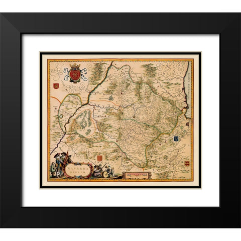 Iberian Peninsula Navarre Spain - Jansson 1638 Black Modern Wood Framed Art Print with Double Matting by Jansson