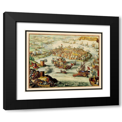 Nafplio Conquest Greece - DeHooghe 1686 Black Modern Wood Framed Art Print with Double Matting by De Hooghe