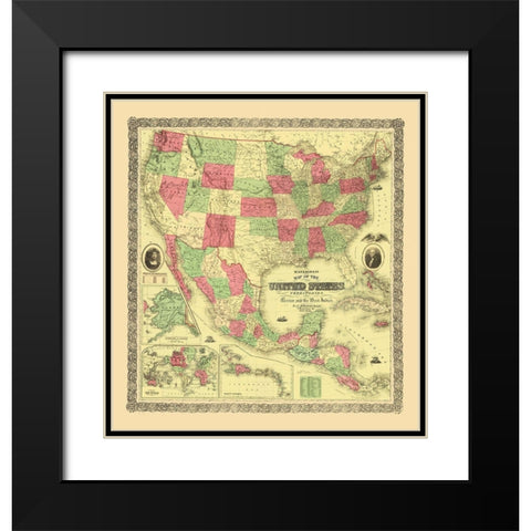 United States, Territories, Mexico, Caribbean 1872 Black Modern Wood Framed Art Print with Double Matting by Bridgman