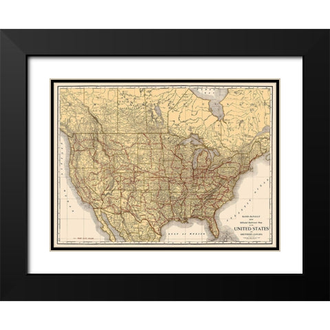 Railroad United States Southern Canada Black Modern Wood Framed Art Print with Double Matting by Rand McNally