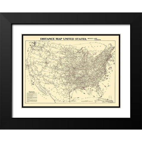 Distance United States Mexico Canada - Gallup 1919 Black Modern Wood Framed Art Print with Double Matting by Gallup