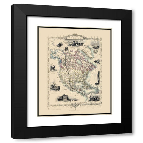 North America - Tallis 1851 Black Modern Wood Framed Art Print with Double Matting by Tallis