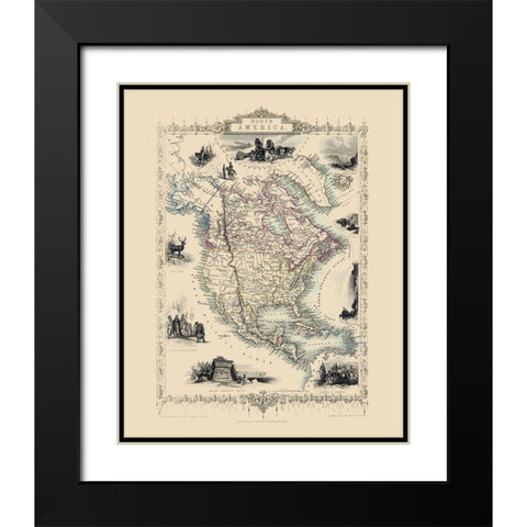 North America - Tallis 1851 Black Modern Wood Framed Art Print with Double Matting by Tallis