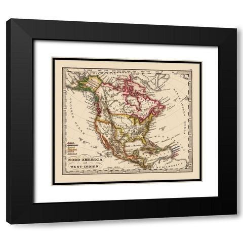 West Indies United States Mexico Canada Black Modern Wood Framed Art Print with Double Matting by Stieler