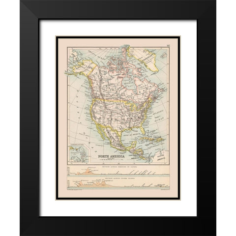 North America United States Mexico Canada Black Modern Wood Framed Art Print with Double Matting by Bartholomew