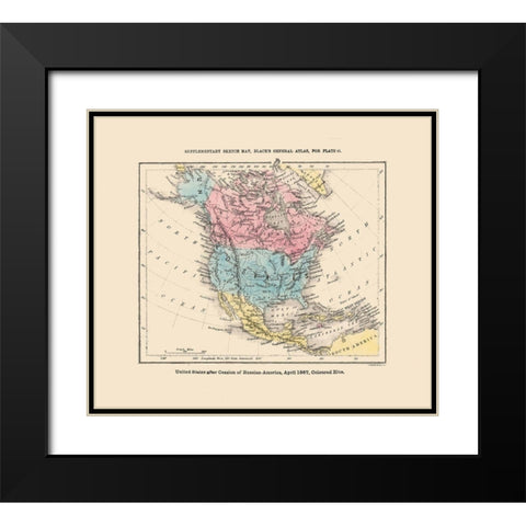 North America United States Mexico Canada Black Modern Wood Framed Art Print with Double Matting by Black